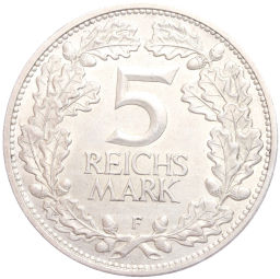 Монета 5 рейхсмарок 1925 года F Германия Тысячелетие Рейнской области (Рейнланда)