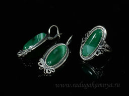 Кольцо Серьги с агатом тонированным цв. зеленый размер 19