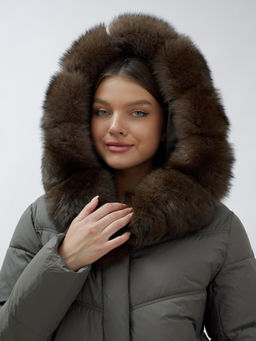 с МЕХОМ ПЕСЕЦ ПРЕМИУМ класса Полупальто зимние темно-серого цвета - Mtforce фото 14