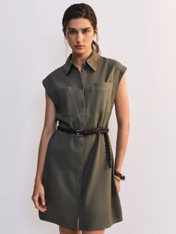 Льняное платье-рубашка с поясом ZR2605012907-13 / Zarina