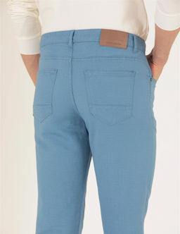 Koyu Mavi Slim Fit Keten Kar___ml_ Kanvas Pantolon