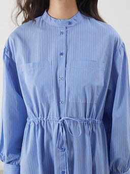 Hakim Yaka ?izgili Poplin G?mlek Elbise