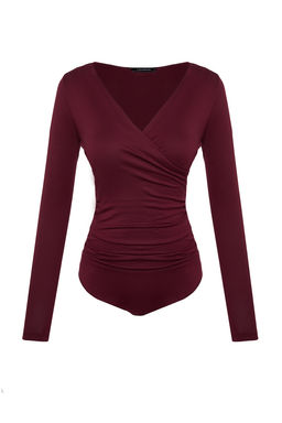 TRENDYOLMILLA Bordo Fitted/Vucuda Oturan Viskoz Buzgulu V Yaka Esnek C?tc?tl? Orme Body TWOAW24BD00045 фото 7