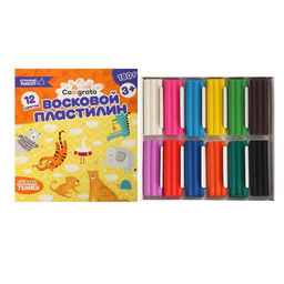 Пластилин мягкий (восковой) Calligrata, 12 цветов, 180 г, МИКС