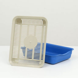 Лоток для кошек, 34.5×25.5×7.5 с, с сеткой, пластик, бежевый, синий