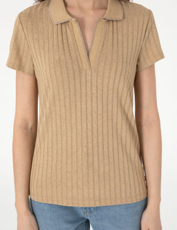 Bej Slim Fit Basic Ti__rt