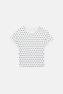 CAMISETA CROPPED MANGA CORTA LUNARES / Blanco / Negro - Zara фото 9