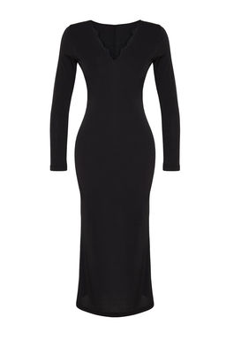 TRENDYOLMILLA Siyah Vucuda Oturan V Yaka Dokuma Elbise TPRAW25EL00164  фото 6