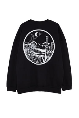 TRENDYOL MAN Siyah Buyuk Beden Bisiklet Yaka Oversize/Genis Kesim S?rt Bask? Ici Polar Sweatshirt TMNAW24AO00004 - Trendyolmilla фото 8