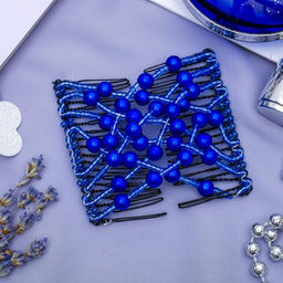 Зажим для волос "Жемчужная сетка" шарики, 9 см, синий