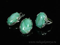 Кольцо Серьги с агатом тонированным, цв. зеленый размер 17.