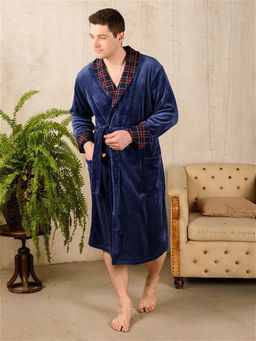 Халат мужской из велсофта Артур темно-синий - Амадэль фото 3