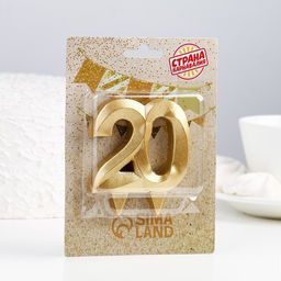 Цена за 2 шт. Свеча в торт юбилейная «Грань», цифра 20, золотой металлик, 6.5 см