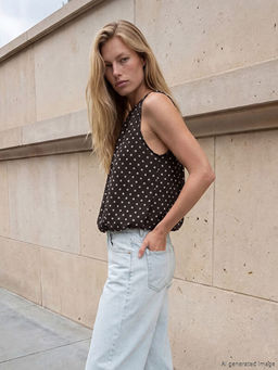 Bisiklet Yaka Puantiyeli Bluz