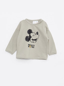 Bisiklet Yaka Uzun Kollu Mickey Mouse Bask?l? Erkek Bebek Ti??rt ve Pantolon 2li Tak?m - Waikiki фото 2