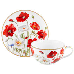 Чашка с блюдцем д/капучино 350 мл 14*11*6 см "Маки" фарфор NEW BONE CHINA