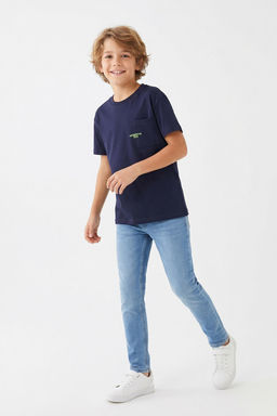 Lacivert Unisex %100 Pamuk Slogan Bask?l? K?sa Kol Orme T-Shirt TKDSS25TS00098 - Trendyolmilla фото 3