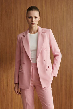 Pembe Regular Astarl? Dokuma Blazer Ceket TWOSS21CE0137