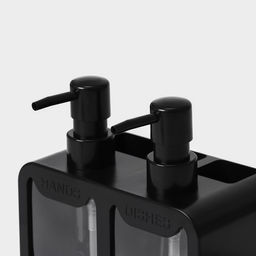 Двойной дозатор для мыла и моющего средства, с губкой в комплекте, по 300 мл, чёрный