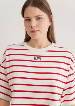 Mavi Logo Bask?l? K?rm?z? Cizgili Crop Tisort  фото 6