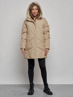 Зимняя женская куртка модная с капюшоном светло-коричневого цвета 52361SK - Holdluck фото 6
