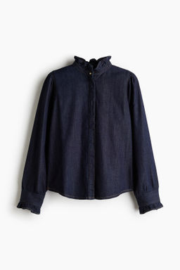 Blusa denim con ribetes de volante