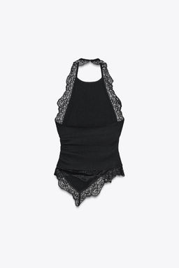 TEXTURED HALTER TOP WITH LACE - Zara фото 2
