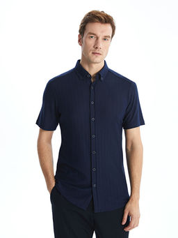 Regular Fit K?sa Kollu Desenli Poplin Erkek G?mlek