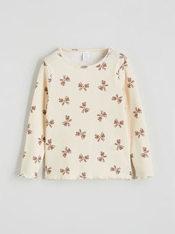 Bisiklet Yaka Fiyonk Bask?l? K?z Bebek Ti??rt ve Tayt