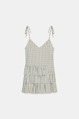 VESTIDO MINI CUADROS VOLANTES / Gris / Beige - Zara фото 7