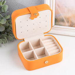 Шкатулка кожзам для украшений Стёганая матовая оранжевая 12х10х6,3 см - Simaland фото 3