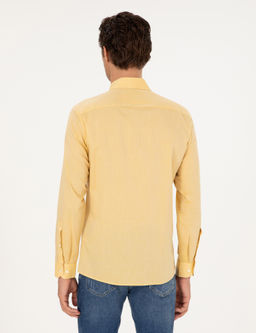 Желтая оксфордская рубашка приталенного кроя из смесового кашемира - Cacharel фото 5