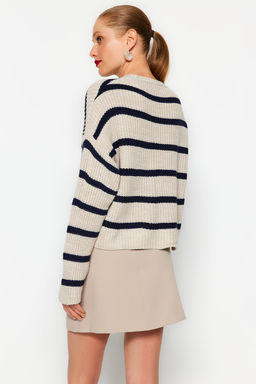 Bej Crop Genis Kal?p Basic Cizgili Triko Kazak TWOAW23KZ00390