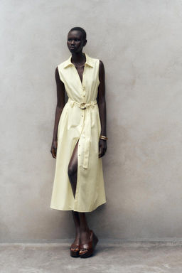 POPLIN MIDI DRESS WITH BELT