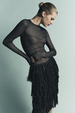 METALLIC THREAD KNIT DRESS WITH FRINGING - Zara фото 3