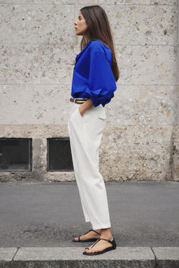 PANTAL?N CHINO CINTUR?N TRENZADO / Crudo - Zara фото 3