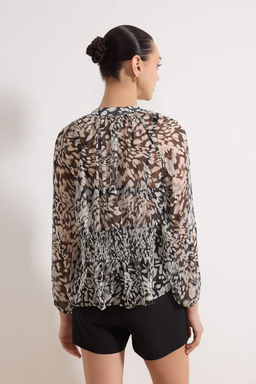 Siyah Soyut Desenli Gipeli Transparan Sifon Dokuma Bluz TWOSS26BZ00215 - Trendyolmilla фото 4