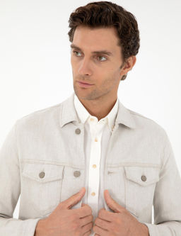 Бежевая джинсовая куртка классического кроя - Cacharel фото 2