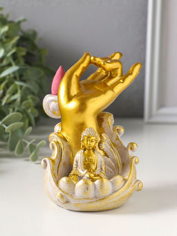 Подставка для благовоний "Будда и рука" стелющийся дым, беж с патиной 9х8,5х11,5 см