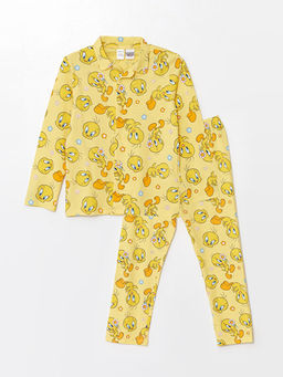 Polo Yaka K?sa Kollu Tweety Bask?l? K?z Bebek Pijama Tak?m