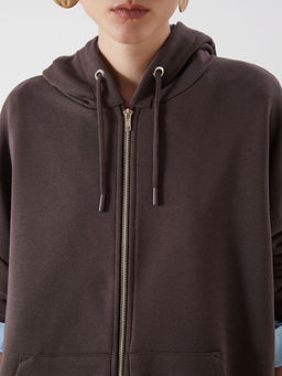 Kap??onlu Oversize Kad?n Fermuarl? Sweatshirt