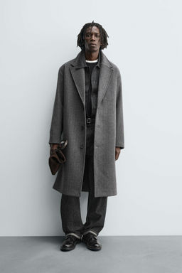 WOOL HERRINGBONE TEXTURED COAT