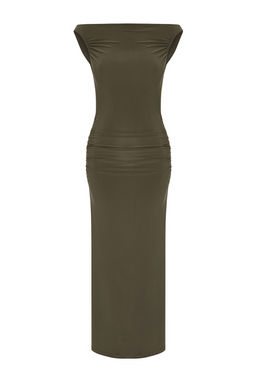 TRENDYOLMILLA Haki Vucuda Oturan Carmen Yaka Orme S?k Elbise TPRAW25EL00025 фото 9