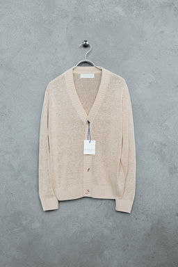STORIESZ - C?RDIGAN PUNTO RELAXED FIT CON LINO Y ALGOD?N / Beige claro