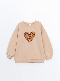 Bisiklet Yaka Bask?l? K?z ?ocuk Sweatshirt