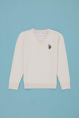 U. S. Polo Assn Кремовый базовый свитер с v-образным вырезом для девочек - U.s. polo assn фото 2