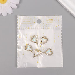 Цена за 5 шт. Декор для творчества металл, стразы «Изогнутое сердце», золото, белый, 1.8×1.3×0.5 см