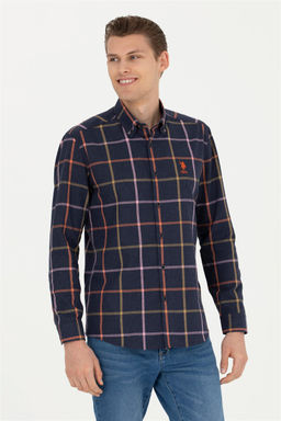 Мужская темно-синяя рубашка с длинным рукавом