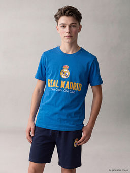 Bisiklet Yaka Real Madrid Bask?l? Erkek ?ocuk Ti??rt