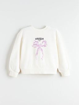 Bisiklet Yaka Kurdele Bask?l? K?z ?ocuk Sweatshirt